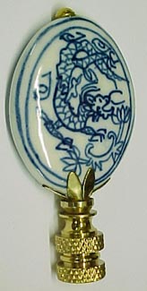 Lamp Finial: Blue and White Oval Dragon 3 inch tall finial