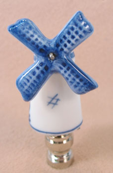 Finial:  Blue and White Porcelain Windmill 3 1/4"