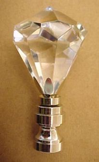 Lamp Finial: Crystal Diamond Prism with Nickel Swivel. 2 1/2 inches tall