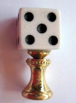 Lamp Finial Black and White Dice. 1 3/4 inches tall overall.
