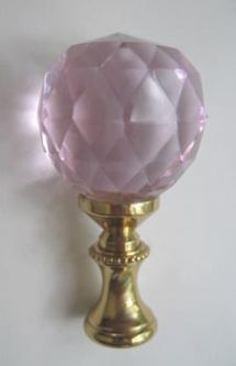 Lamp Finial: Light  Pink Crystal Ball. 2 1/2" tall overall