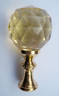 Lamp Finial:  Amber Light Yellow Tint  Crystal Ball. 2 1/2" tall overall.