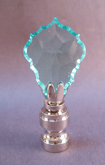Lamp Finial:  Green/Aqua Glass Prism. 2 3/8" tall overall.