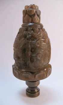 Lamp Finial: Carved Stone Brown  Jade 3 1/2" overall