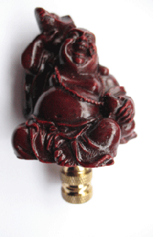 Lamp Finial Happy Asian Brown Buddha with Beads.  3" tall overall
