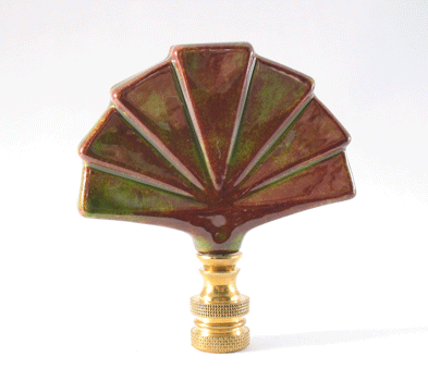 Finial:  Brown/Green Leaf Ceramic Fan. 2 3/4" overall