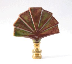 Finial:  Brown/Green Leaf Ceramic Fan. 2 3/4" overall
