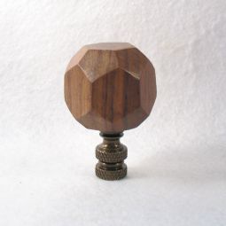 Lamp Finial; Many Sided Brown Wooden Ball