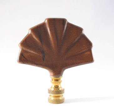 Finial: Rustic Brown Ceramic Fan Leaf.  2 3/4" overall