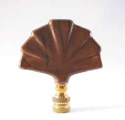 Finial: Rustic Brown Ceramic Fan Leaf.  2 3/4" overall