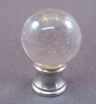 Lamp Finial: Clear Glass Ball Dual Thread Silver Hardware