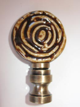 Lamp Finial Spiral Circle Ceramic Disk. 2 1/4" tall overall