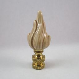 Lamp Finial; Small Beige, Tan Ceramic Flame