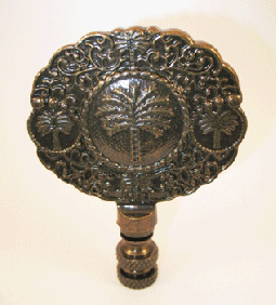 Finial: Shield with Palm Tree. 3" overall