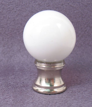 Finial:White Glass Ball. 1 1/2" overall Fits 3/8