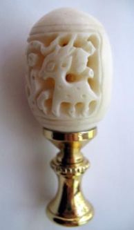 Lamp Finial:  Carved Bone Oval. 2 1/4" tall overall