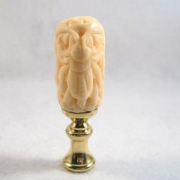 Lamp Finial, Carved Bone Cylinder with Bug
