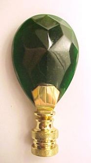 Lamp Finial:  Bottle Green Glass Prism Pentalog