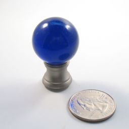 Lamp Finial Cobalt Glass Ball on Pewter Finish Brass Duel Thread