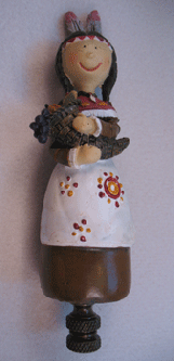Finial:  Indian Thanksgiving Girl. 5 7/8" tall overall