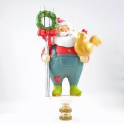 Lamp Finial:  Large Farmer Santa, with Chicken