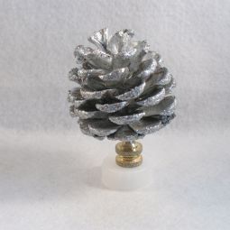 Lamp Finial:  Silver Glitter Real Pinecone
