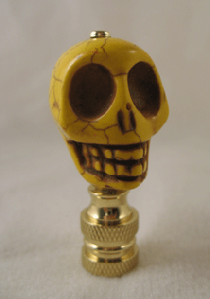 Lamp Finial:  Yellow Stone Halloween Skull  2 1/4" overall