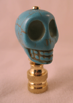 Finial:  Stone Turquoise Halloween  Skull.  2 1/4" overall