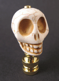 Lamp Finial:  Off White Stone Halloween  Skull.2 1/2" overall