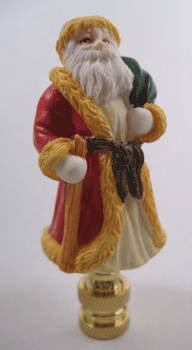 Lamp Finial Small Santa with Big Green Bag