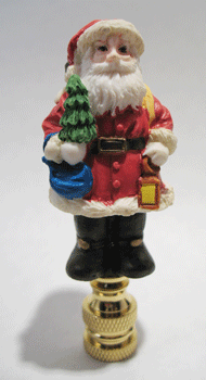 Lamp Finial: Santa with Tree and Basket. 3" overall
