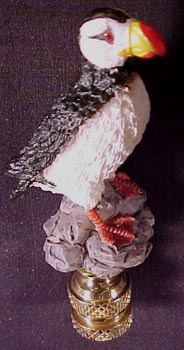 Bird Lamp Finial: Puffin 2 1/2 inch finial. Hand Painted, Made of Resin."
