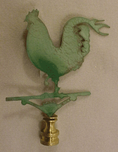 Rooster Weathervane Finial (verdigris) green finish 4"x4"