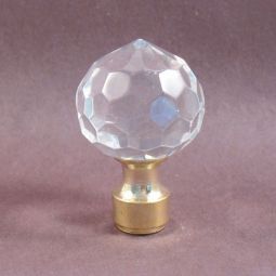 Lamp Finial; Small Faceted Clear Glass Ball