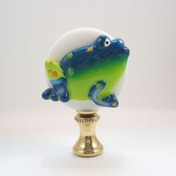 Lamp FinialGreen and Blue Frog on White Disk