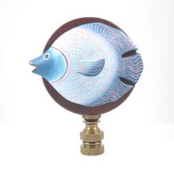 Lamp Finial Hand Painted Fish on a Brown Disk