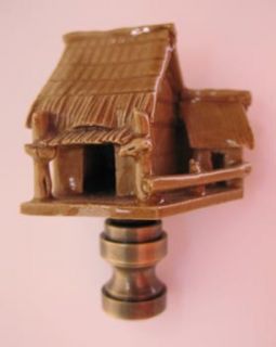 Lamp Finial: Asian Mud Figure House. 2 1/2" tall overall