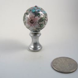 Lamp Finial:Silver Cloisonne Ball with Flowers. 2 " overall