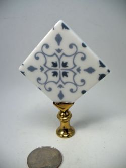 Lamp Finial Blue and White Delft Type Ceramic Tile