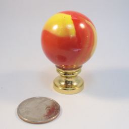 Lamp Finial Large Vintage Red and Yellow Glass Marble