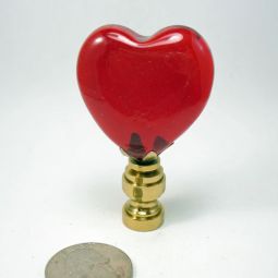 Lamp Finial Red Glass Heart Valentine
