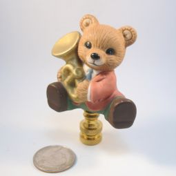 Lamp Finial Ceramic Teddy Bear Horn Player