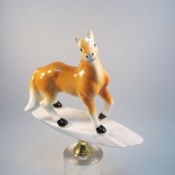 Lamp Finial Ceramic Horse Figure on Wooden Stand