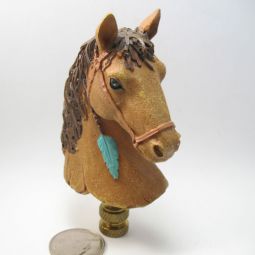 Lamp Finial Brown Resin Horse Head Mustang