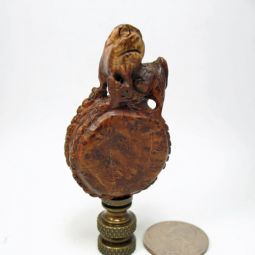 Lamp Finial Oriental Asian Temple Lion on a Gong Boxwood