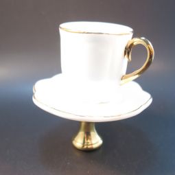 Lamp Finial Doll Size White and Gold Teacup
