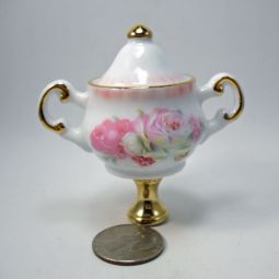 Lamp Finial Doll Size White and Pink Sugar Bowl