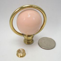 Lamp Finial Flesh Pink Ceramic Ball in Brass Loop