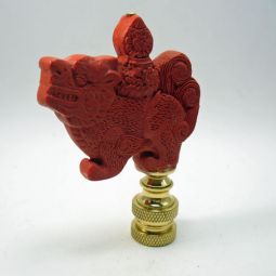 Lamp Finial Red Temple Lion Cinnabar