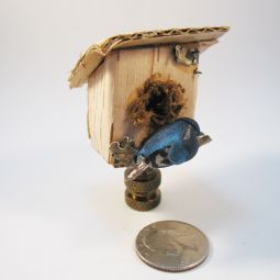 Lamp Finial  Birdhouse and Bluebird 2 1/2" tall